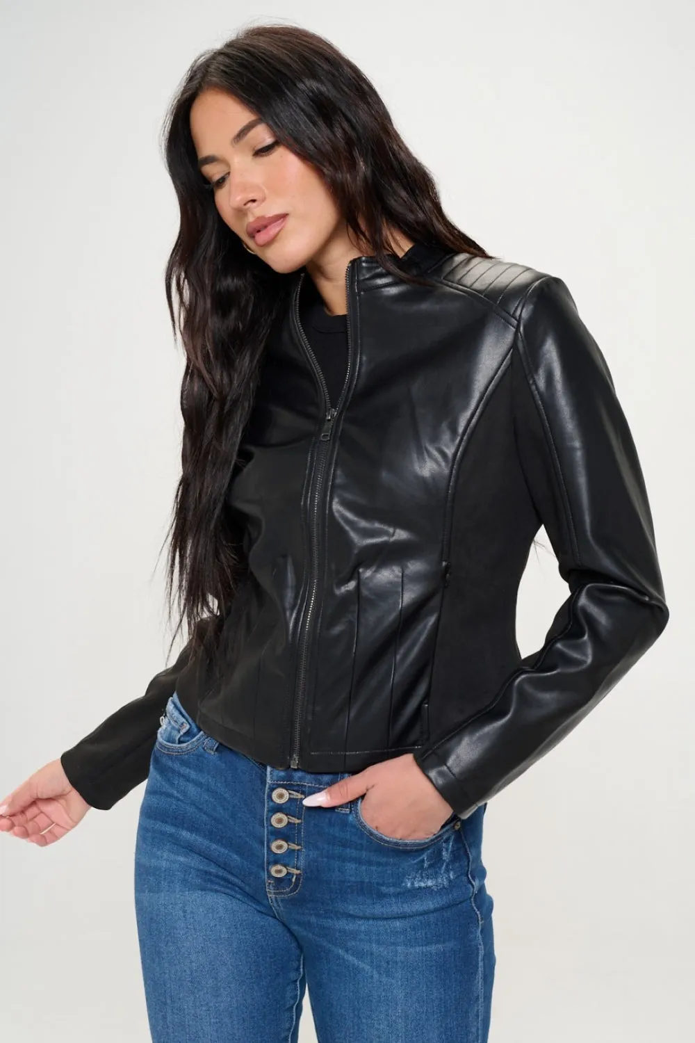 Khloe Zip Up Vegan Moto Jacket