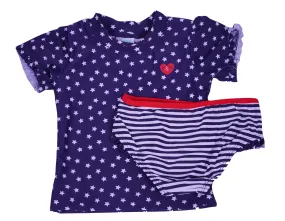 Kiko & Max Little Girl's Star Short Sleeve 2 Piece Rashguard Swim Set Blue Red