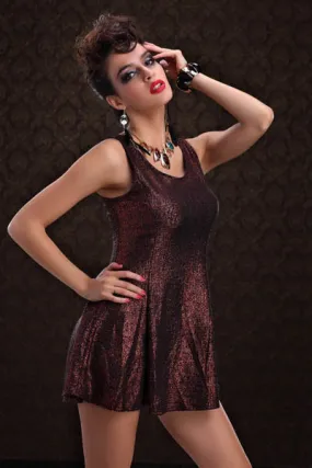 Ladyâ€™s Red Shimmer Metallic Foil Flared Tank Dress Clubwear Ball