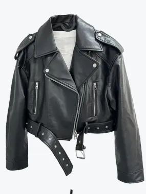 Lapel Zipper Moto Jacket with Belt