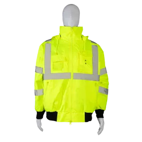 LBJ-C3 High-Vis Lime ANSI Class 3 Waterproof Bomber Jacket with Removable Fleece Liner