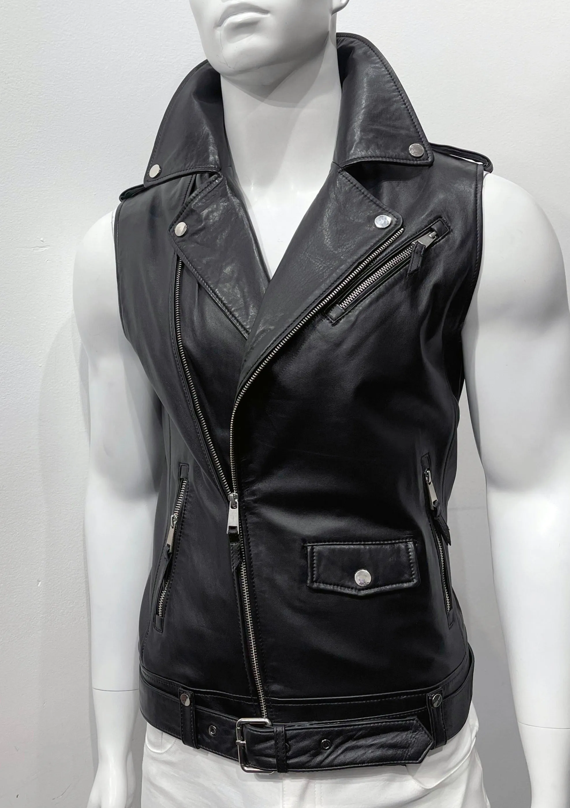 Leather Moto Vest (Black)