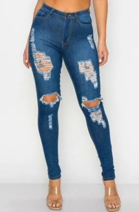LO-194 High waist stretch distressed skinny jeans
