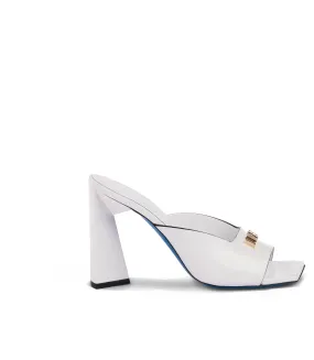 Logo-plaque white leather mules