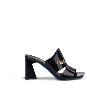 LRBL logo black leather mules