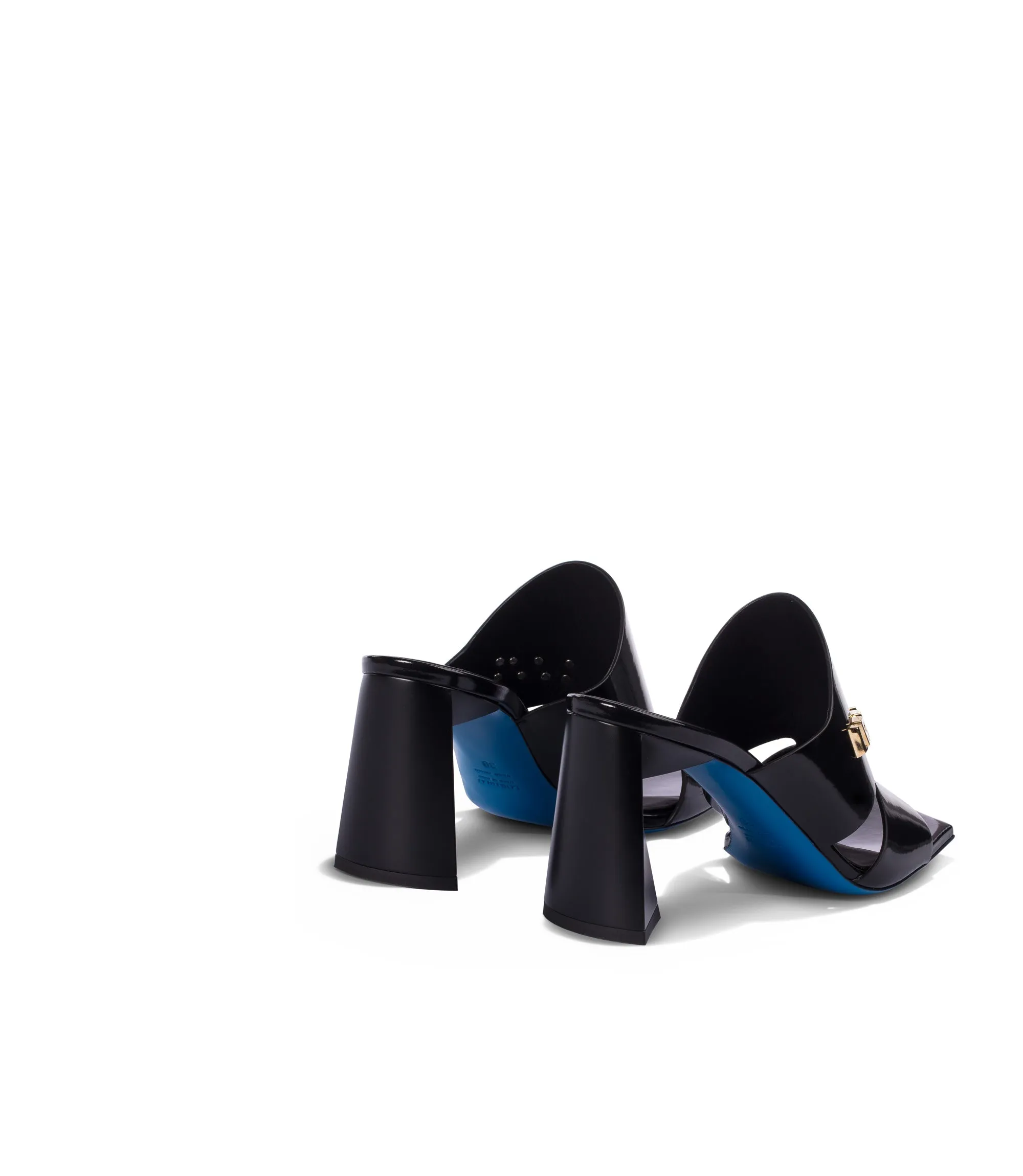 LRBL logo black leather mules