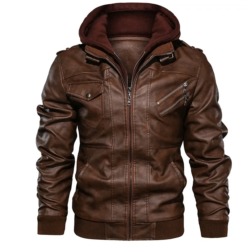 Men Autumn Casual Motorcycle PU Jacket Biker Leather Coats