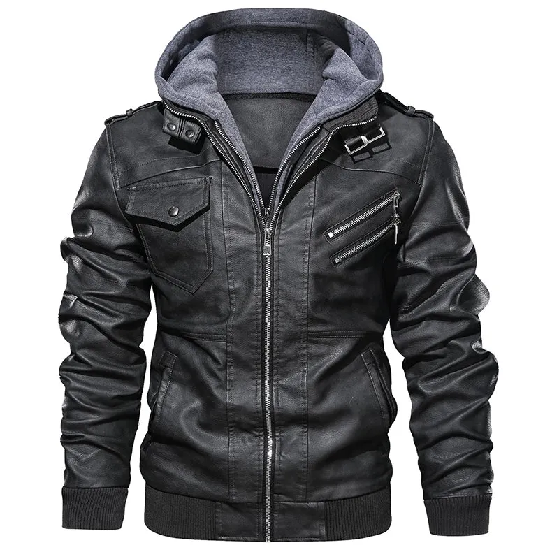 Men Autumn Casual Motorcycle PU Jacket Biker Leather Coats