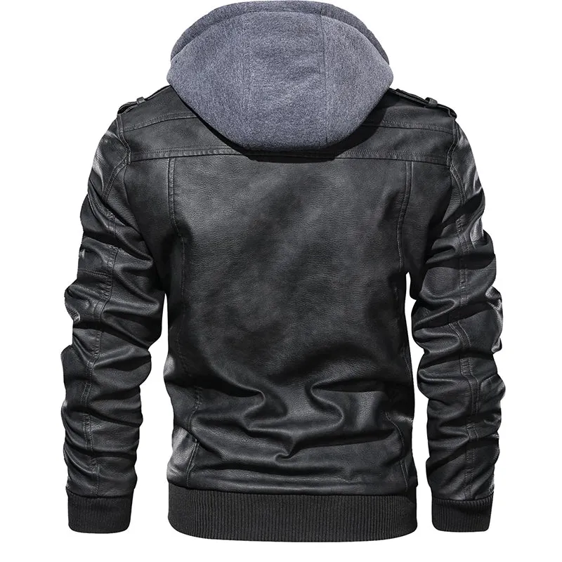 Men Autumn Casual Motorcycle PU Jacket Biker Leather Coats