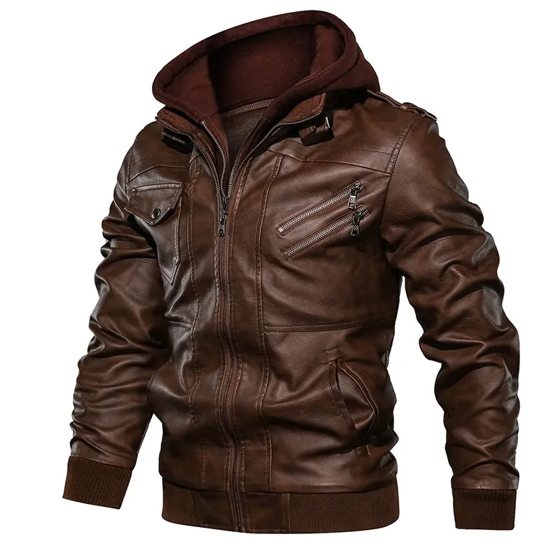 Men Autumn Casual Motorcycle PU Jacket Biker Leather Coats