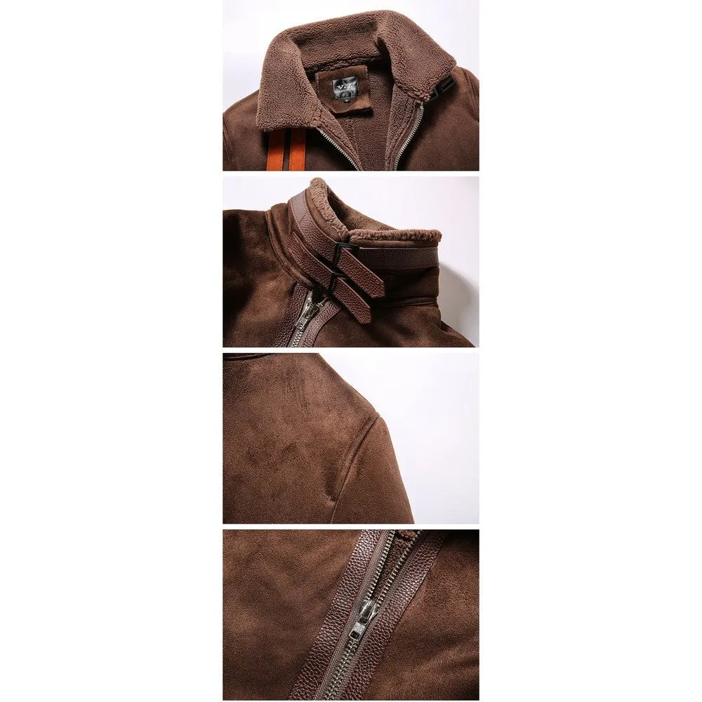 Men Thick PU Leather Lapel Locomotive Slim-fit Coats