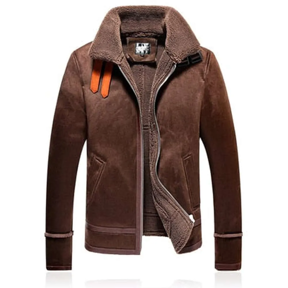 Men Thick PU Leather Lapel Locomotive Slim-fit Coats
