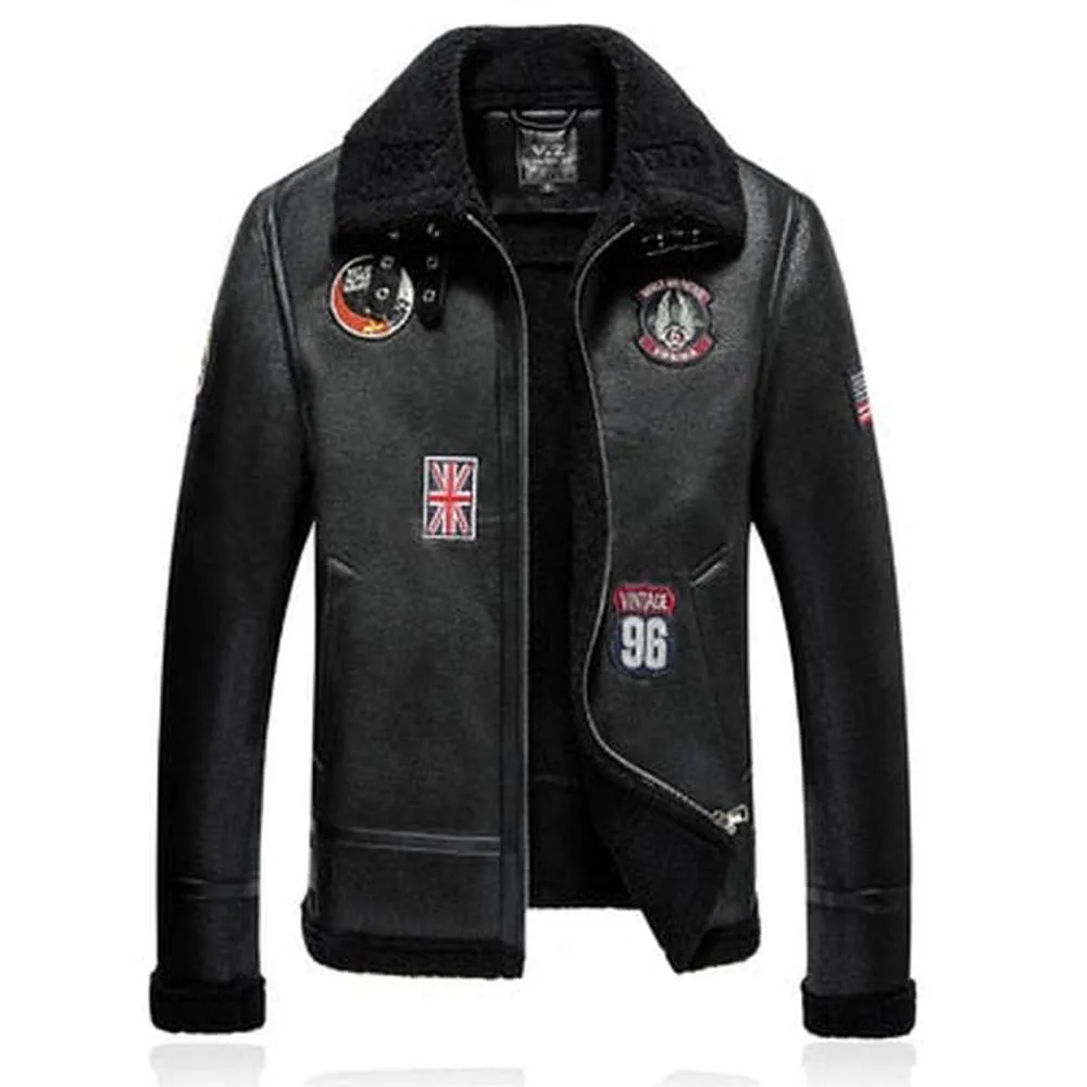 Men Thick PU Leather Lapel Locomotive Slim-fit Coats