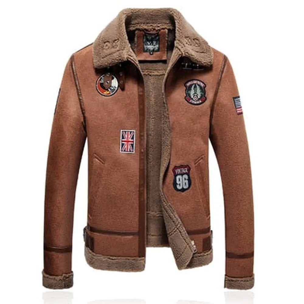 Men Thick PU Leather Lapel Locomotive Slim-fit Coats