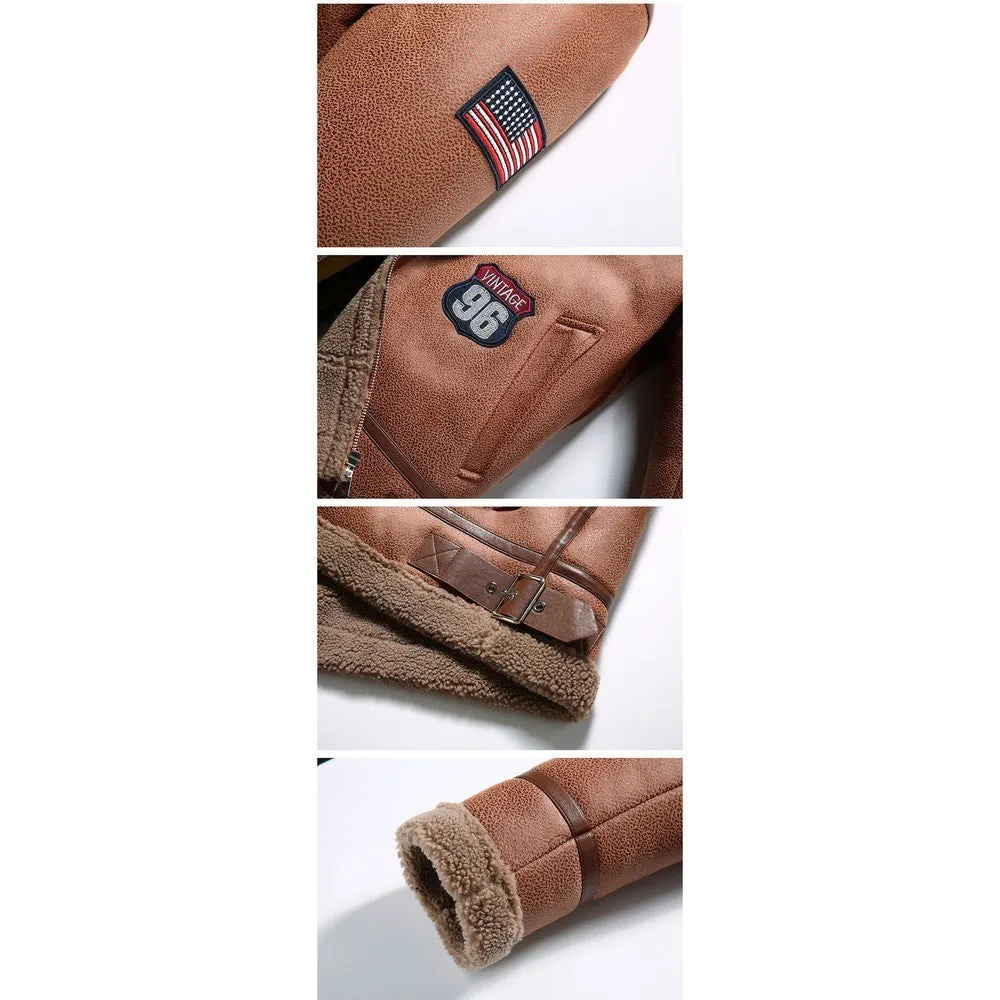Men Thick PU Leather Lapel Locomotive Slim-fit Coats