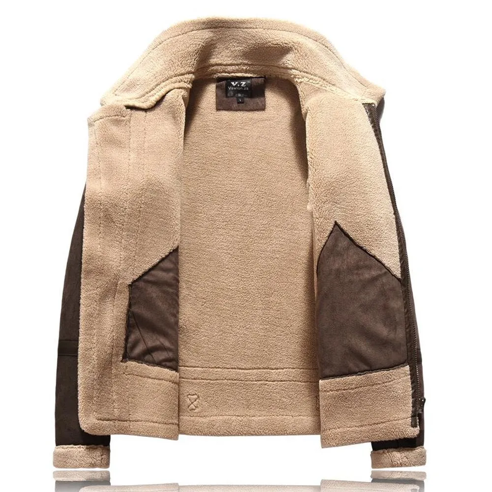 Men Thick PU Leather Lapel Locomotive Slim-fit Coats