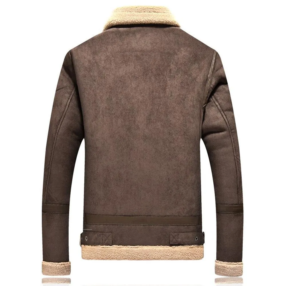 Men Thick PU Leather Lapel Locomotive Slim-fit Coats