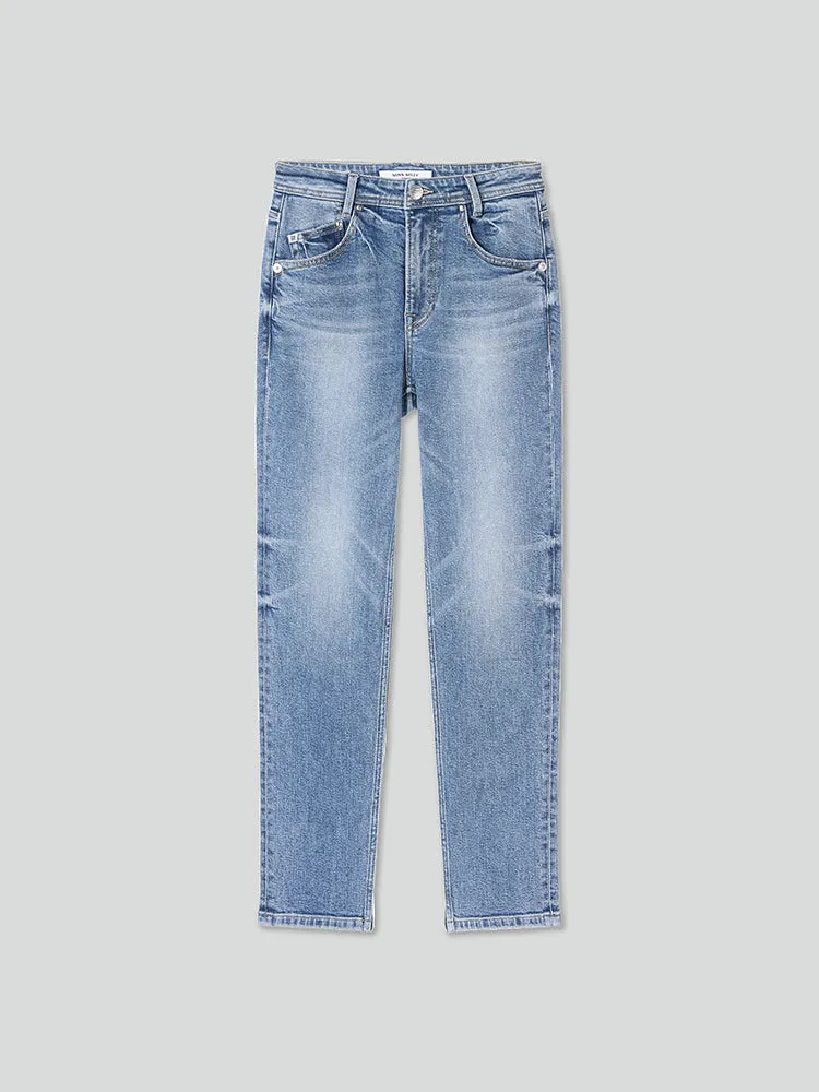 Mid-Rise Straight Fit Cropped Jeans