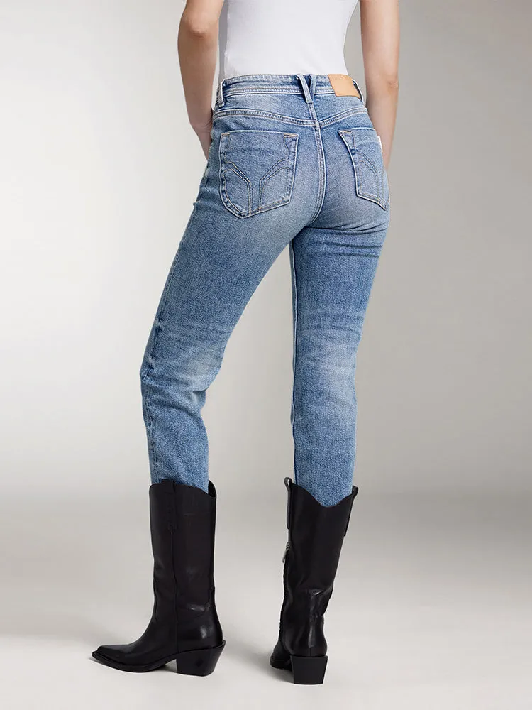 Mid-Rise Straight Fit Cropped Jeans