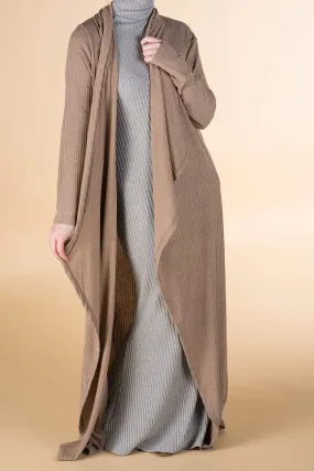 Mocha Draped Ribbed Maxi Cardigan