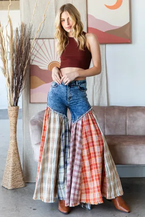 Nashville Party Washed Plaid Patchwork Super Flares