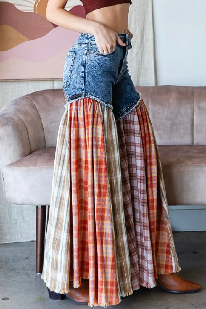 Nashville Party Washed Plaid Patchwork Super Flares