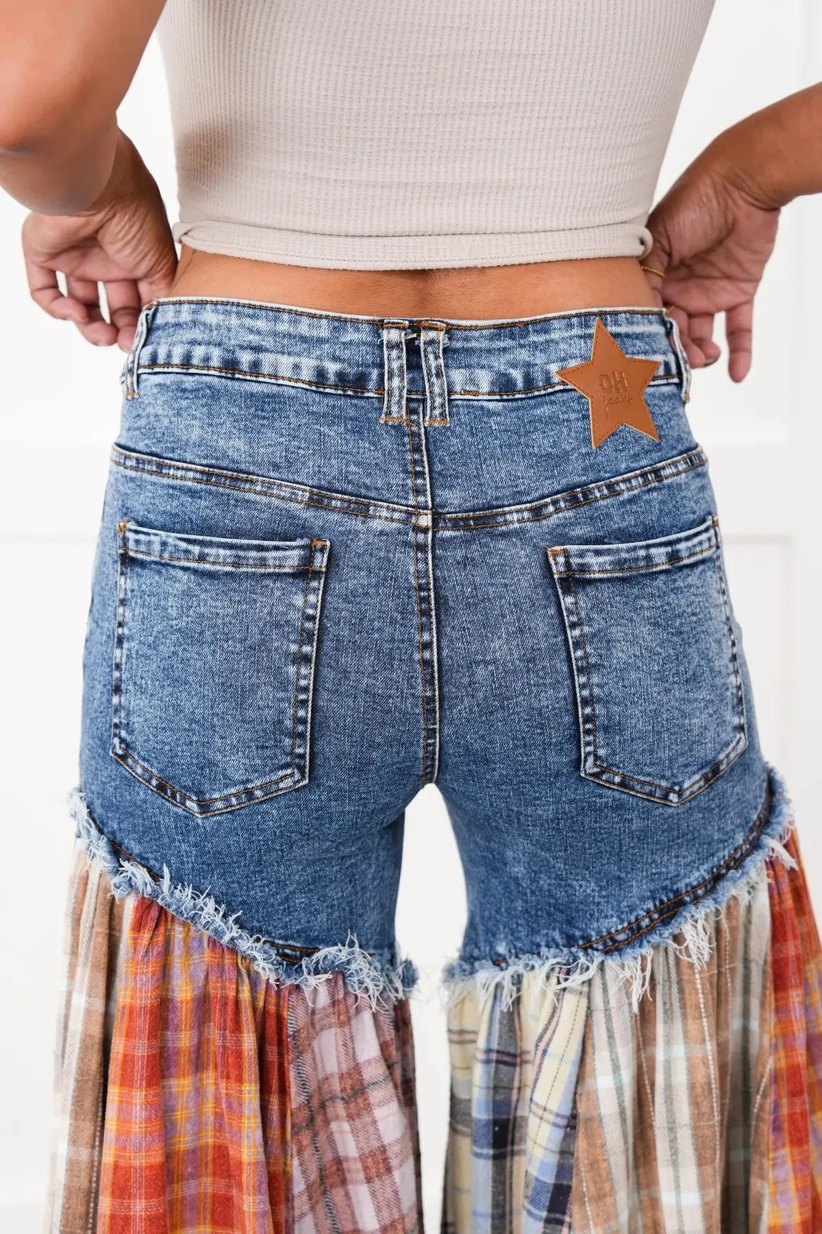 Nashville Party Washed Plaid Patchwork Super Flares