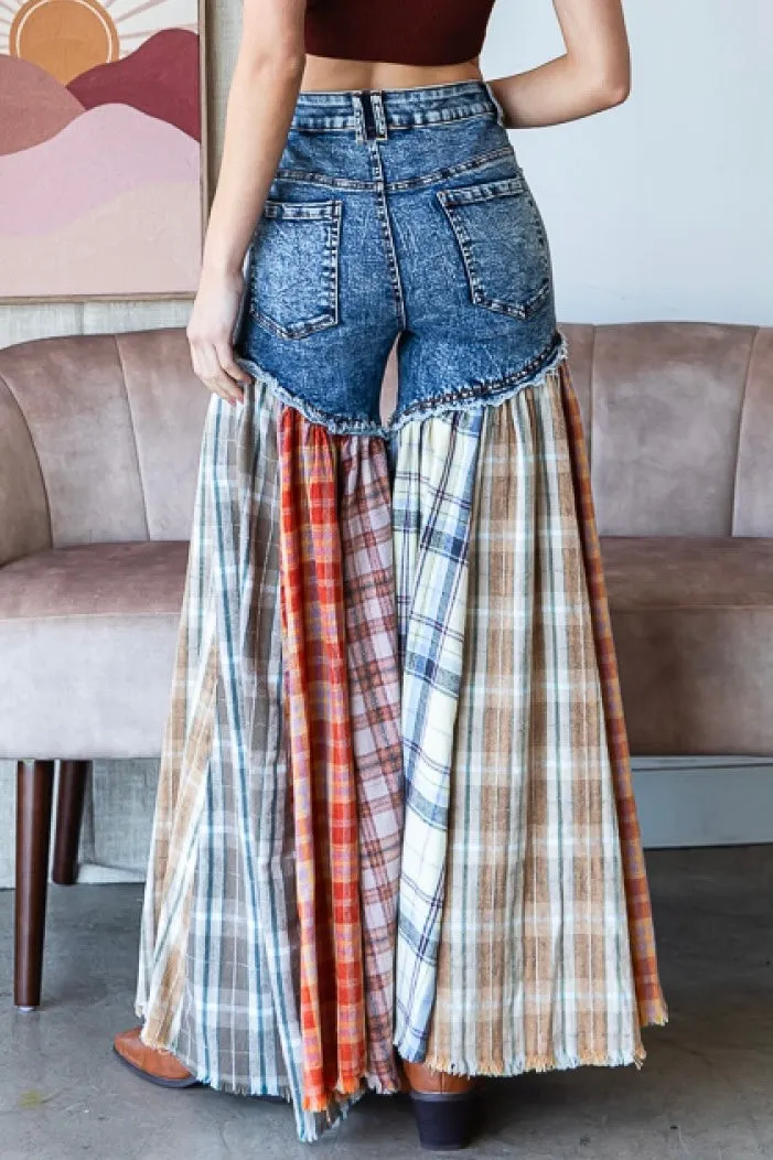 Nashville Party Washed Plaid Patchwork Super Flares