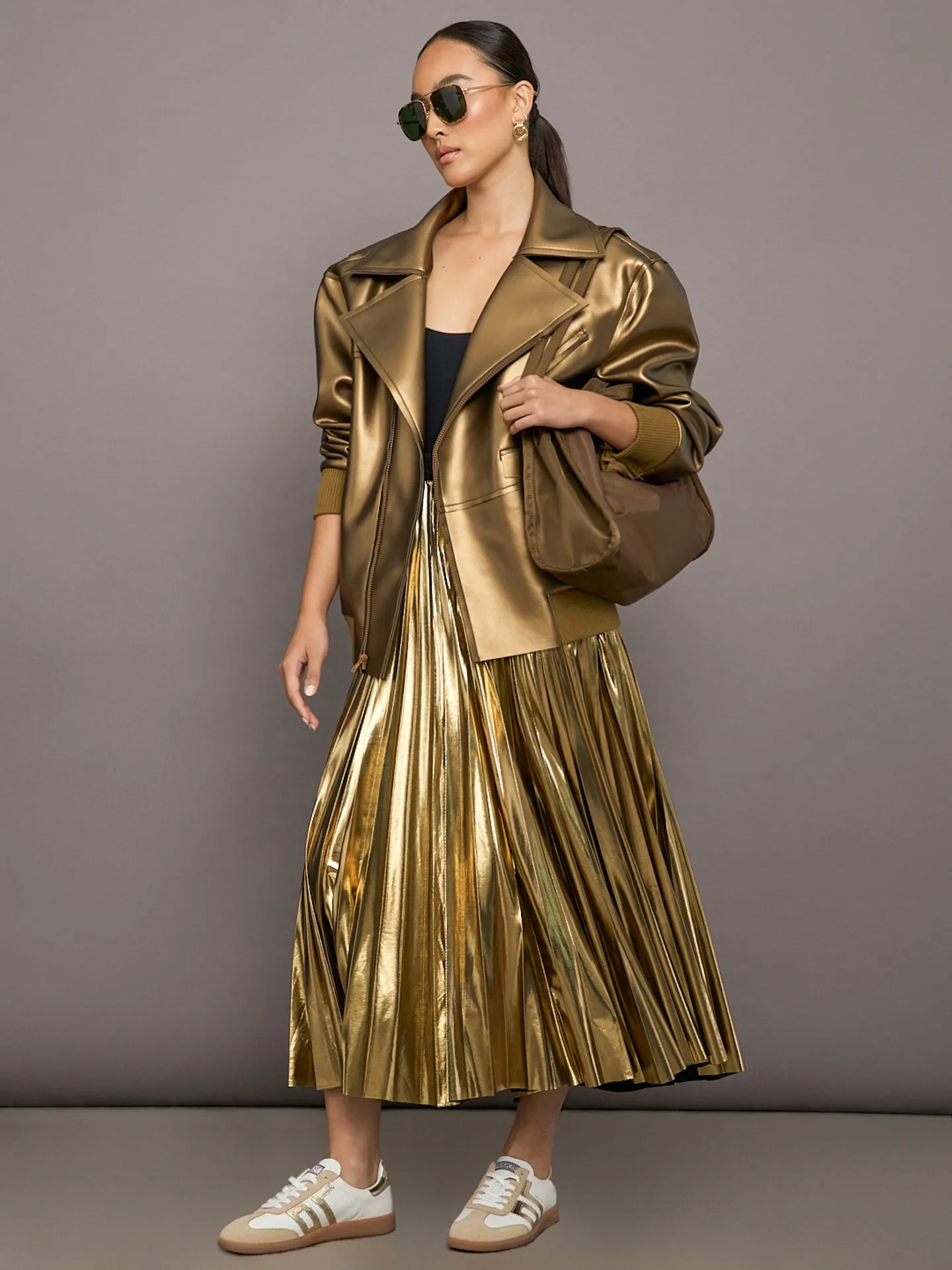 Oversized Moto Jacket - Metallic Bronze