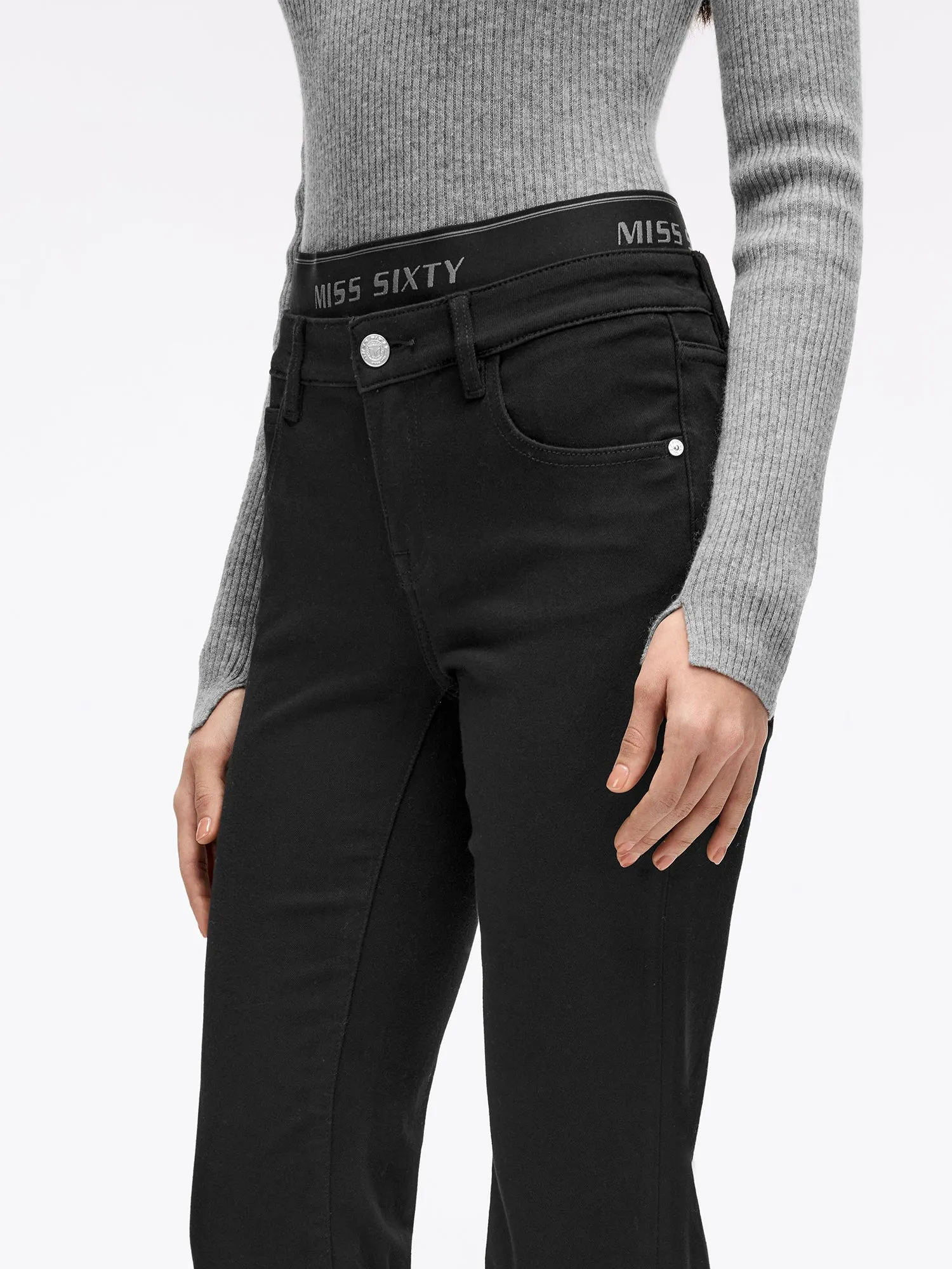 Patchwork Slim Fit Slit Jeans