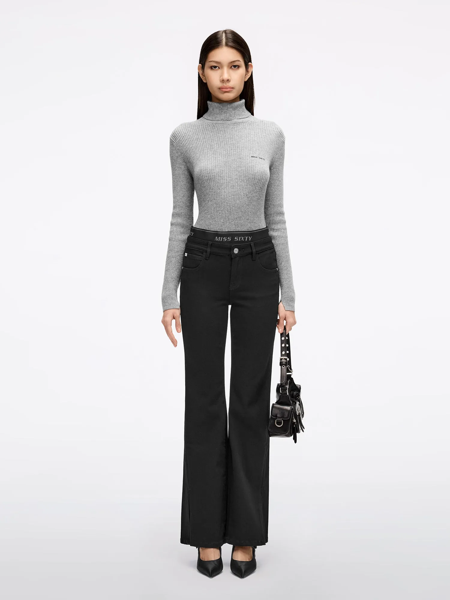 Patchwork Slim Fit Slit Jeans