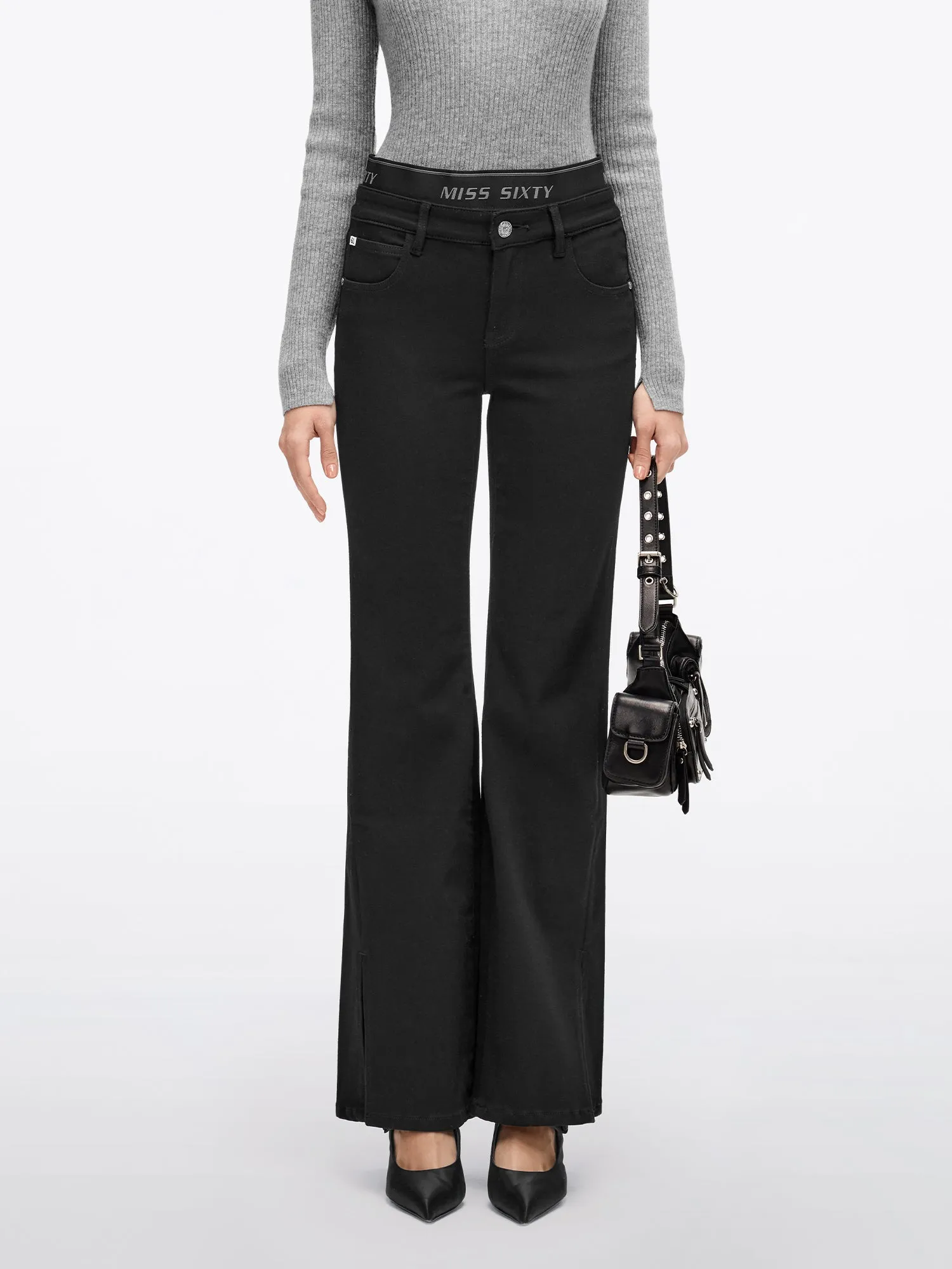 Patchwork Slim Fit Slit Jeans
