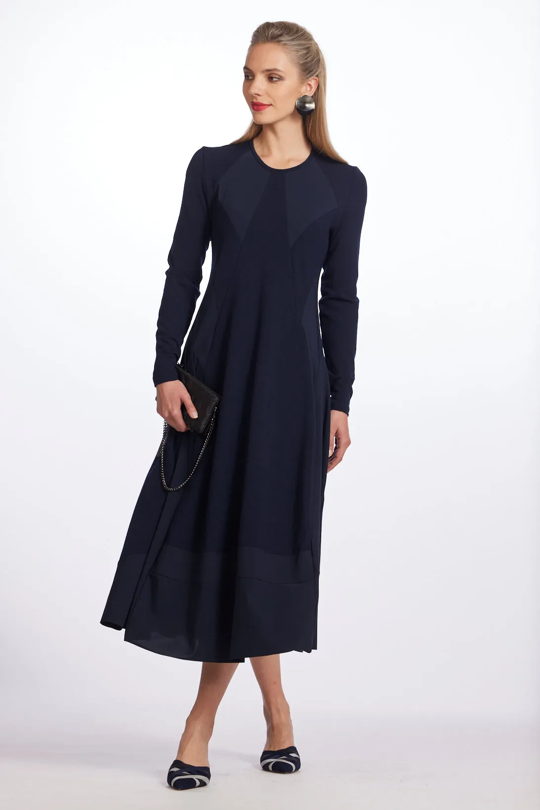 Paula Ryan Panel Flared Dress - Navy