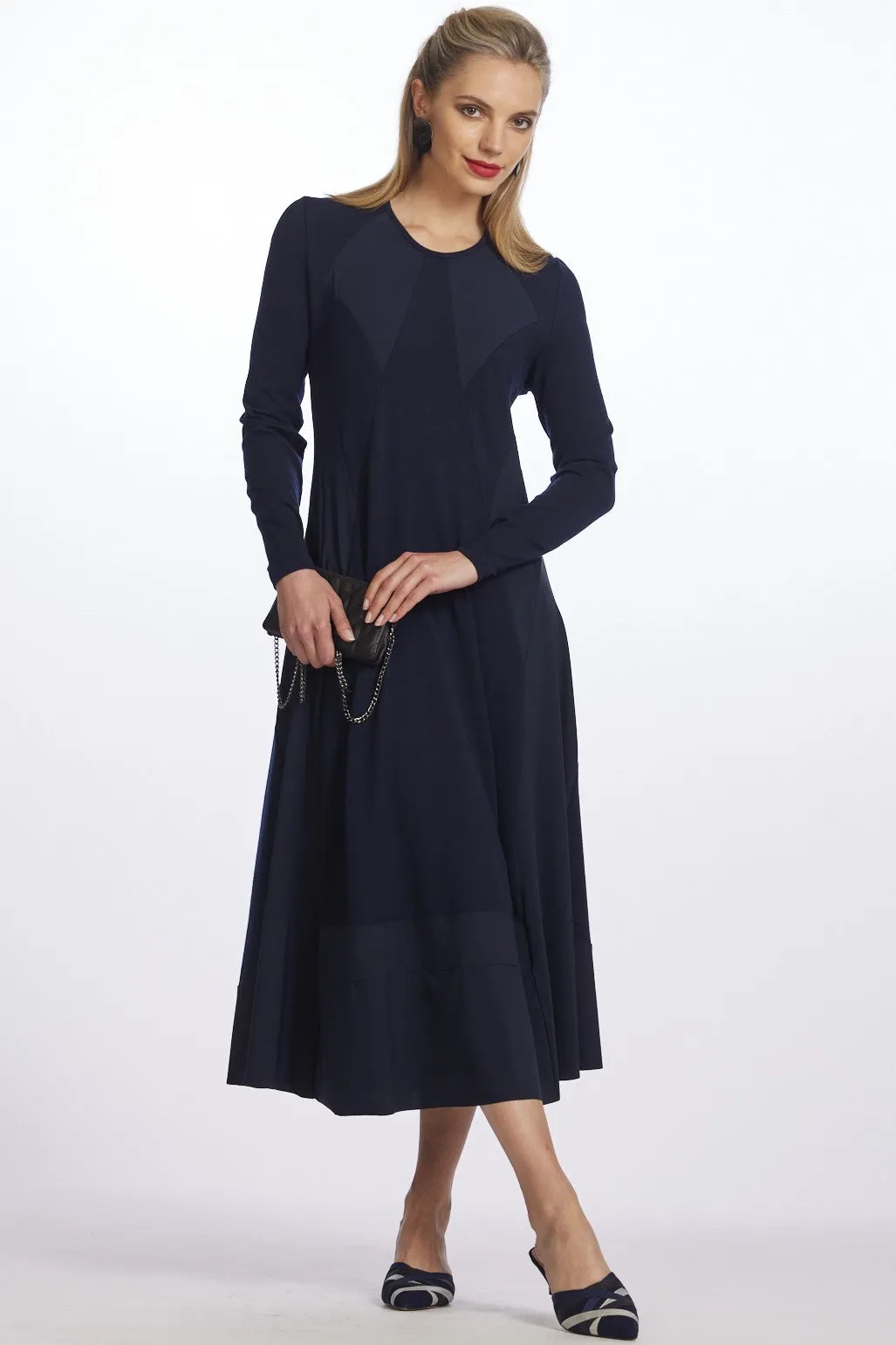 Paula Ryan Panel Flared Dress - Navy
