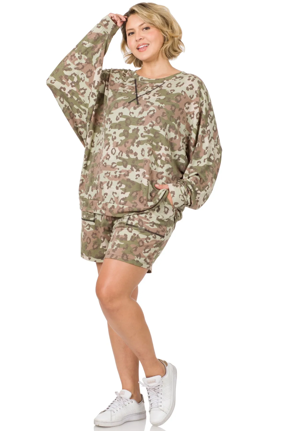 Plus & Regular Camo Pullover & Drawstring Lounge Set
