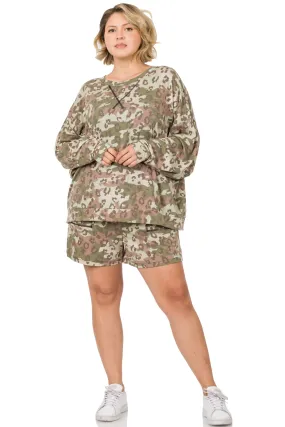 Plus & Regular Camo Pullover & Drawstring Lounge Set