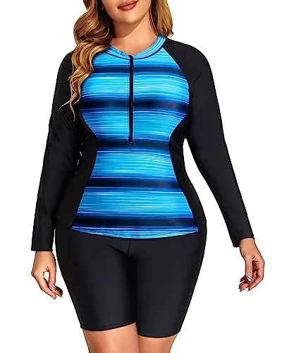 Plus Size Long Sleeve Rash Guard Swimsuits Upf 50