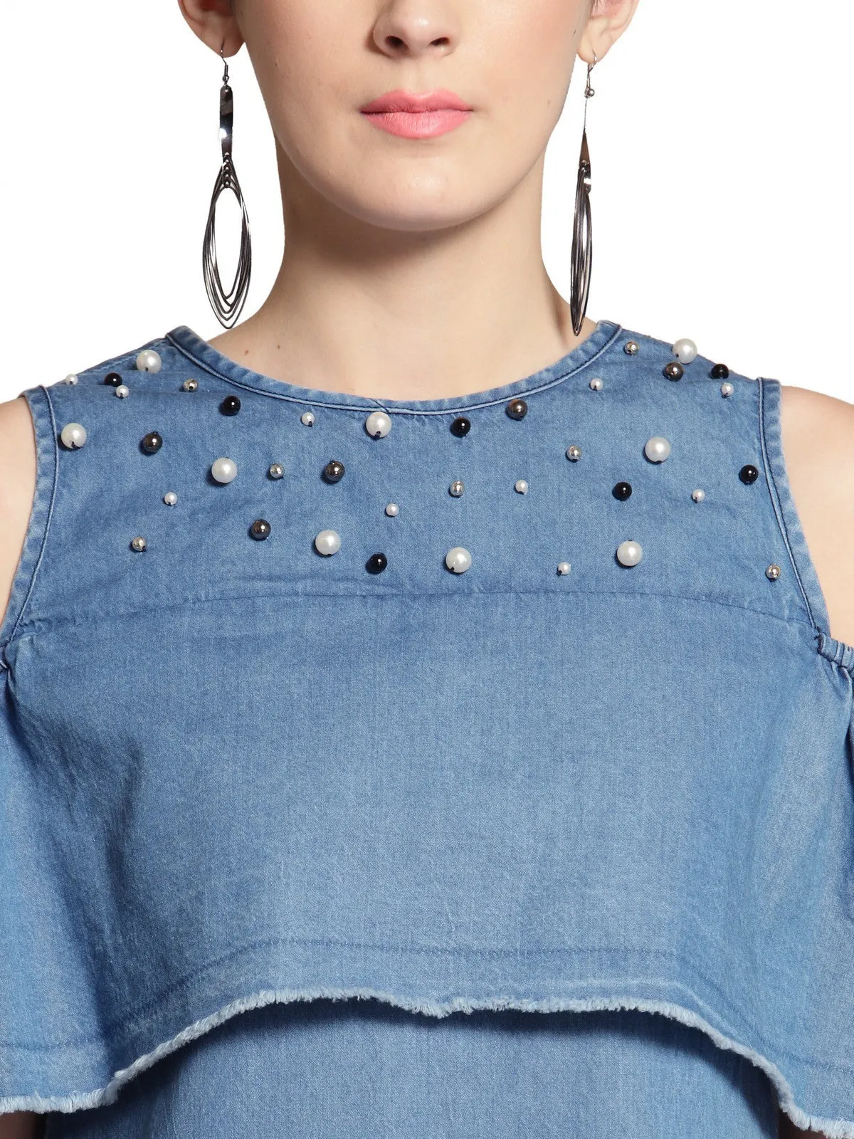 plusS Women Blue Embellished A-Line Dress