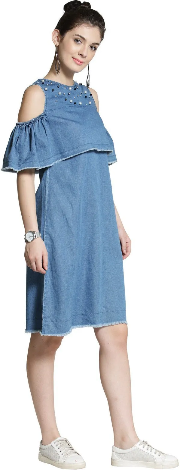 plusS Women Blue Embellished A-Line Dress