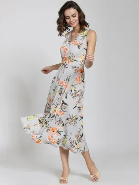 plusS Women Grey Printed Fit and Flare Dress