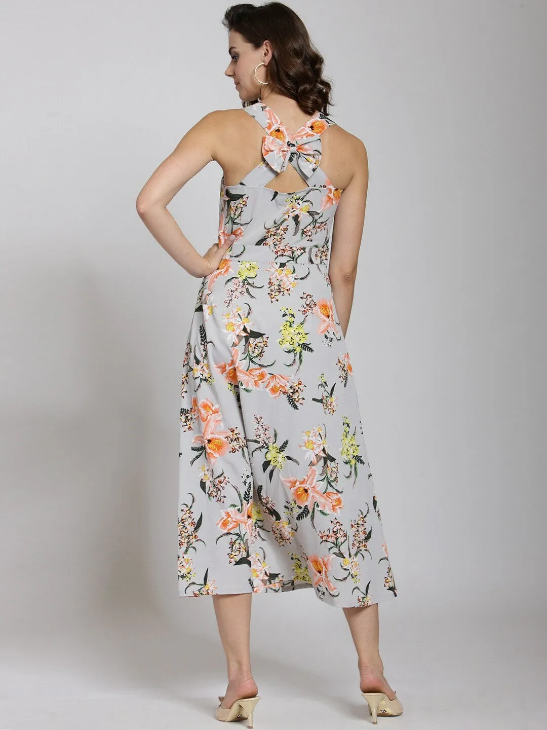 plusS Women Grey Printed Fit and Flare Dress
