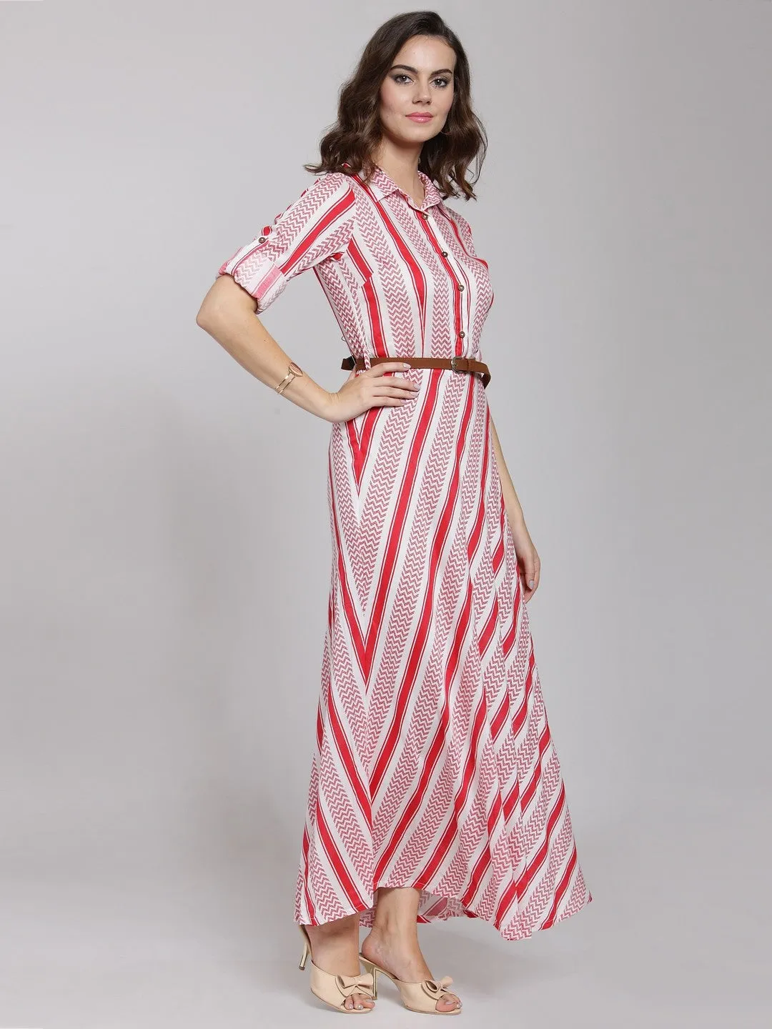 plusS Women White Checked Maxi Dress