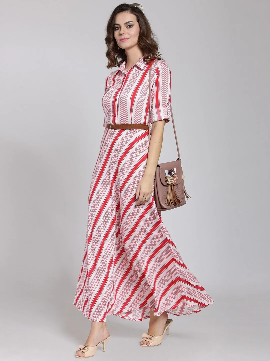 plusS Women White Checked Maxi Dress