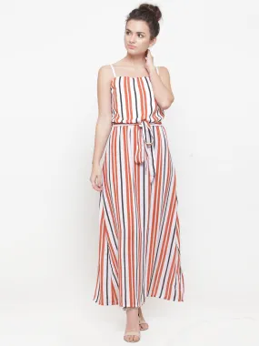 plusS Women White  Orange Striped Maxi Dress