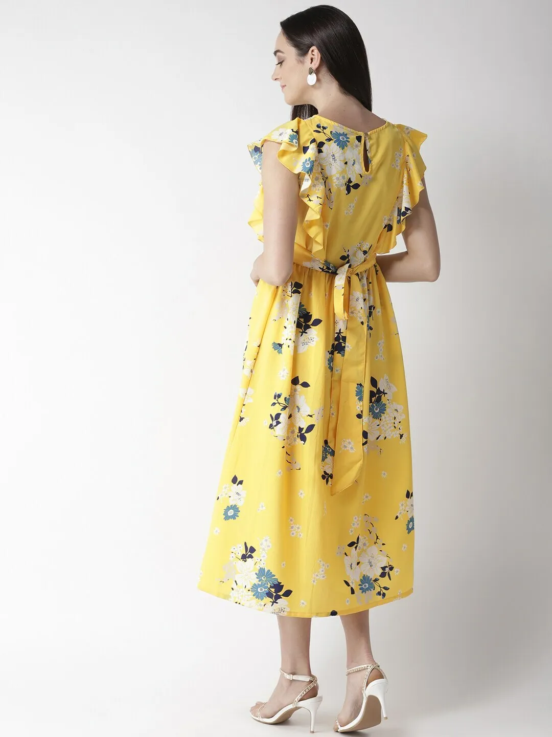 plusS Women Yellow  White Floral Print Fit  Flare Dress