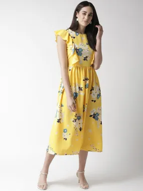 plusS Women Yellow  White Floral Print Fit  Flare Dress