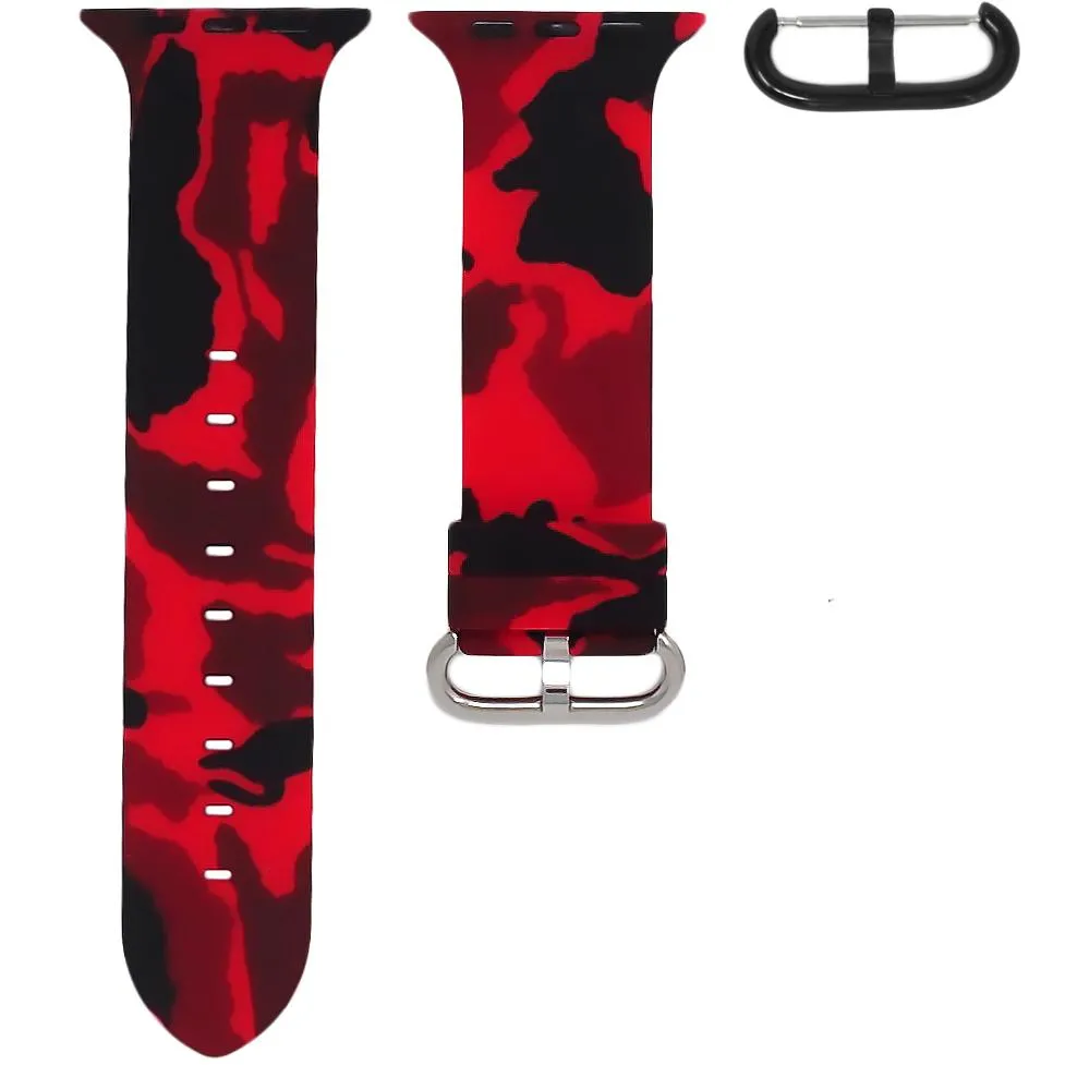 RED CAMO RUBBER STRAP FOR APPLE WATCH