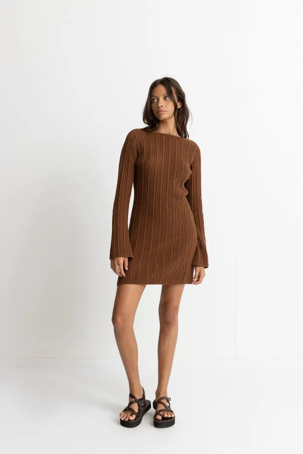 RHYTHM CHARLIZE LONG SLEEVE KNIT DRESS - CHOCOLATE