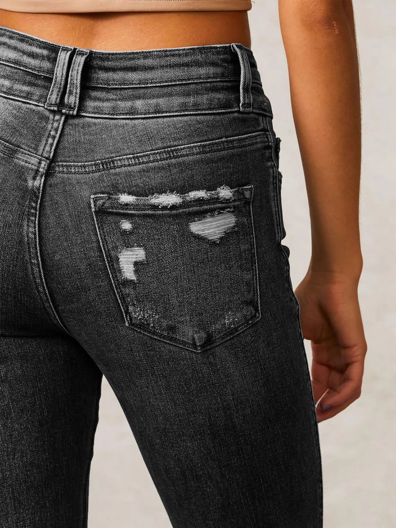 Ripped Stretch Denim Flare Jeans