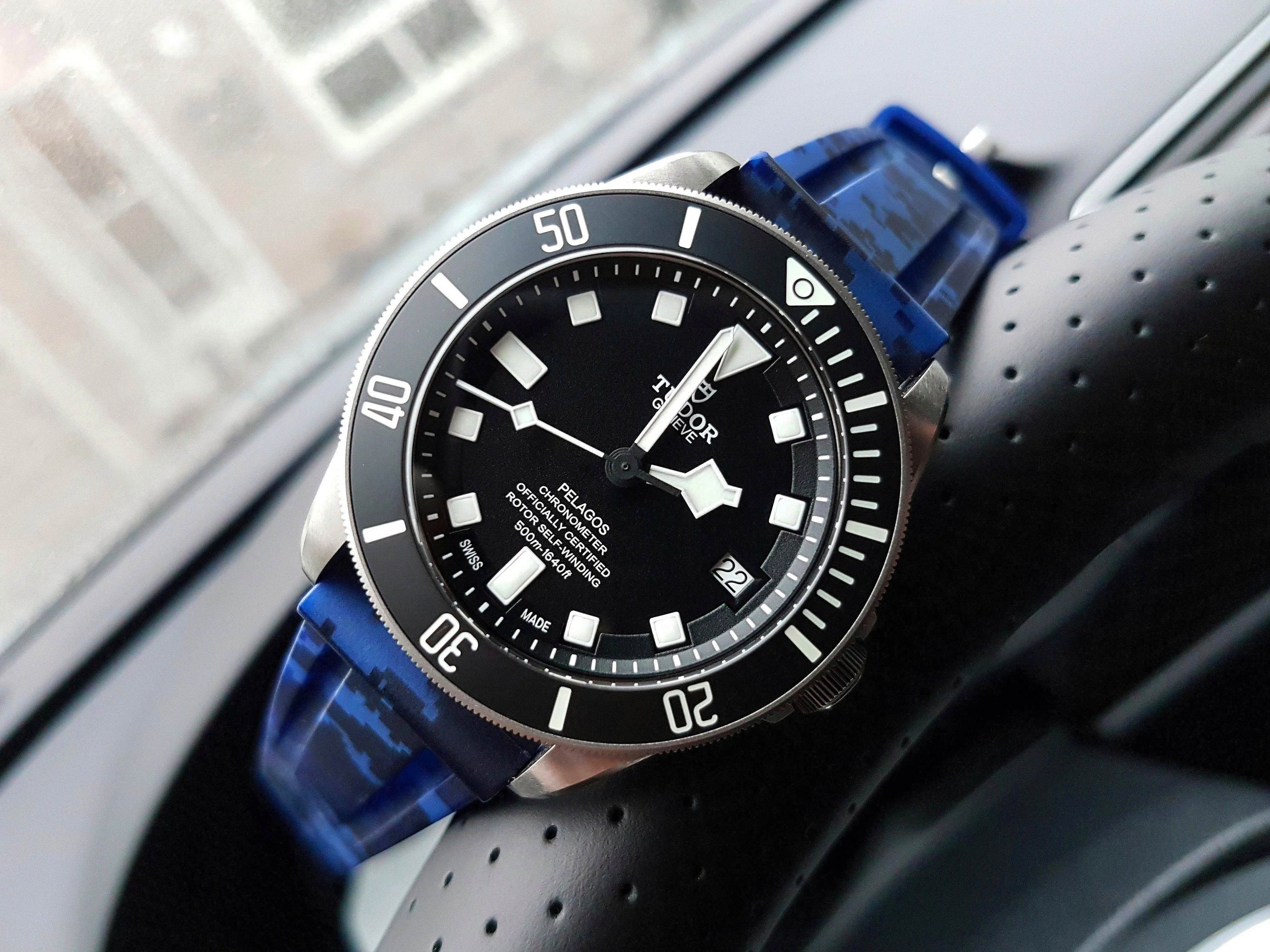 RUBBER STRAP FOR BELL & ROSS BR V2-93 - BLUE DIGI CAMO